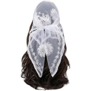 imageFloerns Womens Flower Embroidery Hair Scarf Headband Sheer Lace Hair BandanaWhite Ivory
