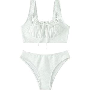 imageFloerns Womens Knot Front Bikini Set Frill Trim 2 Piece Bathing Suit