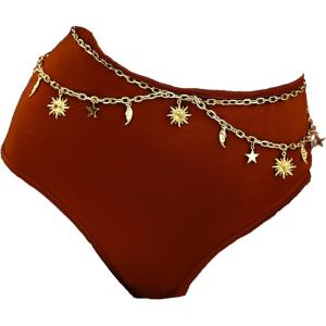 imageFloerns Womens Metal Waist Chain Belts Star Moon Body Chain for Dress without UnderwearGold