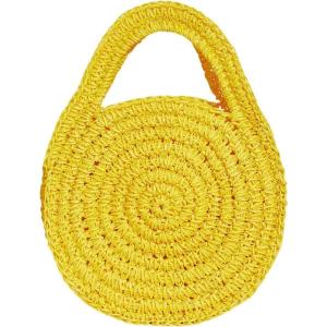 imageFloerns Womens Mini Straw Bag Round Beach Bag Vacation Handbag Crochet BagsMustard Yellow