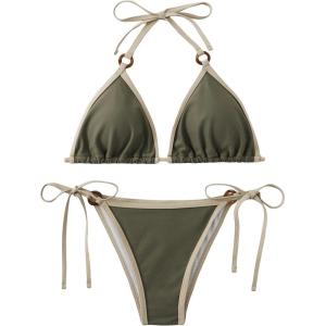 imageFloerns Womens Plus Size Contrast Binding Tie Side Triangle Halter Bikini Swimsuit