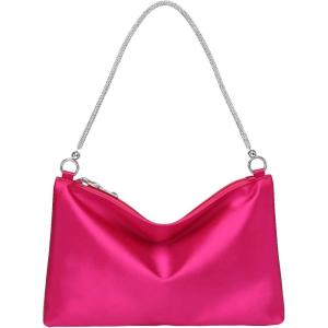 imageFloerns Womens Rhinestone Satin Square Bag Evening Bag for Prom PartyHot Pink