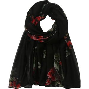imageFloerns Womens Solid Color Lightweight Breathable Scarves Shawl Wrap Soft ScarfBlack Flower