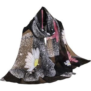 imageFloerns Womens Solid Color Lightweight Breathable Scarves Shawl Wrap Soft ScarfBlack Pink Floral