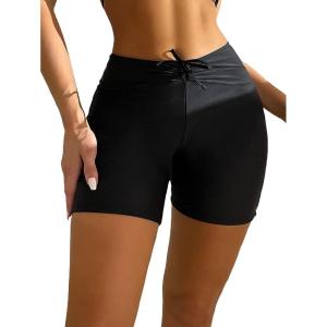imageFloerns Womens Solid Drawstring High Waist Swimwear Sporty Bikini Bottom Black SBlack Solid