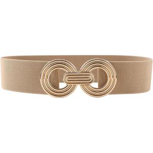 imageFloerns Womens Symmetrical Buckle Wide Belt for Dresses Elastic Vintage BeltKhaki