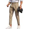 imageFloerns Mens Fold Pleated Tailored Pants Work Office Business Trousers PantsKhaki
