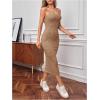 imageFloerns Womens 2 Piece Outfit Cami Bodycon Dress with Button Front Jacket SetKhaki
