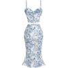imageFloerns Womens 2 Piece Outfit Floral Print Tie Front Cami Top with Skirt SetBlue and White