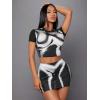 imageFloerns Womens 2 Piece Outfit Short Sleeve Crop Top with Bodycon Skirt SetBlack and White