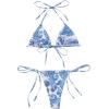imageFloerns Womens 2 Piece Printed Halter Tie Side Triangle Bikini SwimsuitBlue