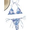 imageFloerns Womens 2 Piece Printed Halter Tie Side Triangle Bikini SwimsuitBlue