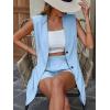imageFloerns Womens 2 Piece Solid Double Breasted Vest Blazer with High Waist Shorts SetLight Blue