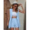 imageFloerns Womens 2 Piece Solid Double Breasted Vest Blazer with High Waist Shorts SetLight Blue