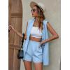 imageFloerns Womens 2 Piece Solid Double Breasted Vest Blazer with High Waist Shorts SetLight Blue