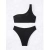 imageFloerns Womens 2 Piece Solid One Shoulder Mesh Bra and Bottoms Bikini Swimsuit Set