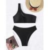 imageFloerns Womens 2 Piece Solid One Shoulder Mesh Bra and Bottoms Bikini Swimsuit Set