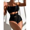 imageFloerns Womens 2 Piece Strappy Bra and Criss Cross Cut Out High Waist Bottoms Bikini SetBlack