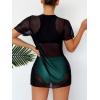 imageFloerns Womens 3 Piece Bathing Suit Tropical Print Bikini Swimsuit with Cover UpBlack Green Multi