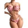 imageFloerns Womens Appliques Triangle Lettuce Trim Bikini Set Halter Wireless Bra and Tie Side Thong Swimsuit Set