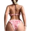 imageFloerns Womens Appliques Triangle Lettuce Trim Bikini Set Halter Wireless Bra and Tie Side Thong Swimsuit Set