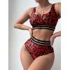 imageFloerns Womens Bathing Suit Leopard Mesh V Wired Two Piece Bikini SwimsuitRed Multi