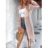 imageFloerns Womens Boho Striped Print Hollow Out Long Sleeve Fringe Trim Open Front Knit CardiganMulticolor