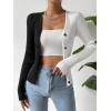 imageFloerns Womens Colorblock Ribbed Knit Button Front V Neck Long Sleeve Cardigan SweaterBlack and White