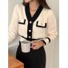 imageFloerns Womens Contrast Trim Long Sleeve Button Front V Neck CardiganApricot