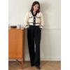 imageFloerns Womens Contrast Trim Long Sleeve Button Front V Neck CardiganApricot