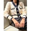 imageFloerns Womens Contrast Trim Long Sleeve Button Front V Neck CardiganApricot