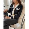 imageFloerns Womens Contrast Trim Long Sleeve Button Front V Neck CardiganBlack
