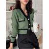imageFloerns Womens Contrast Trim Long Sleeve Button Front V Neck CardiganGreen