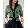 imageFloerns Womens Contrast Trim Long Sleeve Button Front V Neck CardiganGreen