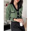 imageFloerns Womens Contrast Trim Long Sleeve Button Front V Neck CardiganGreen