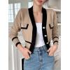 imageFloerns Womens Contrast Trim Long Sleeve Button Front V Neck CardiganKhaki