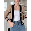 imageFloerns Womens Contrast Trim Long Sleeve Button Front V Neck CardiganKhaki