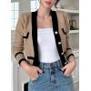 imageFloerns Womens Contrast Trim Long Sleeve Button Front V Neck CardiganKhaki