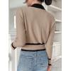 imageFloerns Womens Contrast Trim Long Sleeve Button Front V Neck CardiganKhaki