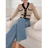 imageFloerns Womens Contrast Trim Long Sleeve Button Front V Neck CardiganKhaki