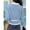 imageFloerns Womens Contrast Trim Long Sleeve Button Front V Neck CardiganLight Blue