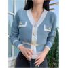 imageFloerns Womens Contrast Trim Long Sleeve Button Front V Neck CardiganLight Blue