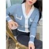 imageFloerns Womens Contrast Trim Long Sleeve Button Front V Neck CardiganLight Blue