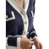imageFloerns Womens Contrast Trim Long Sleeve Button Front V Neck CardiganNavy Blue