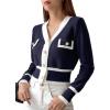 imageFloerns Womens Contrast Trim Long Sleeve Button Front V Neck CardiganNavy Blue