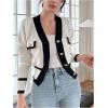 imageFloerns Womens Contrast Trim Long Sleeve Button Front V Neck CardiganWhite Cream