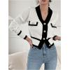 imageFloerns Womens Contrast Trim Long Sleeve Button Front V Neck CardiganWhite Cream