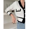 imageFloerns Womens Contrast Trim Long Sleeve Button Front V Neck CardiganWhite Cream
