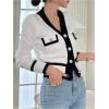 imageFloerns Womens Contrast Trim Long Sleeve Button Front V Neck CardiganWhite Cream