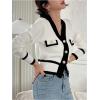 imageFloerns Womens Contrast Trim Long Sleeve Button Front V Neck CardiganWhite Cream